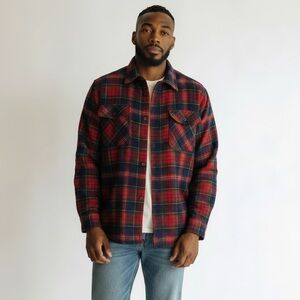 Vintage Pendleton Red Tartan Plaid Virgin Wool Board Shirt Shacket Button Down
